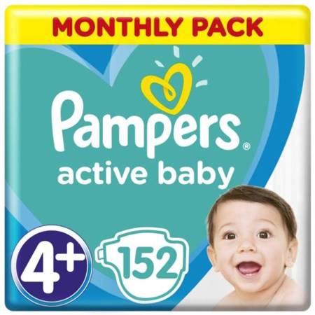 Pampers Active Baby Zapas Na Cały Miesiąc rozmiar 4+ 10-15 kg 152 sztuki