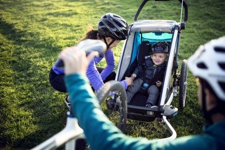 Przyczepka rowerowa dla dziecka Sport 2 - zielona/niebieska